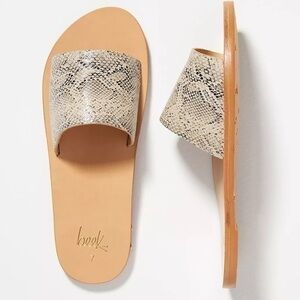 Anthropologie Beek by Two Birds Mockingbird Slide Sandals Tan Snake NIB